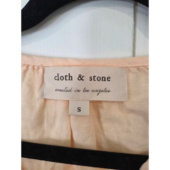 Anthropologie Cloth & Stone Peach Peasants Blouse Women's S Linen Tie Neck Boho - Picture 3 of 7